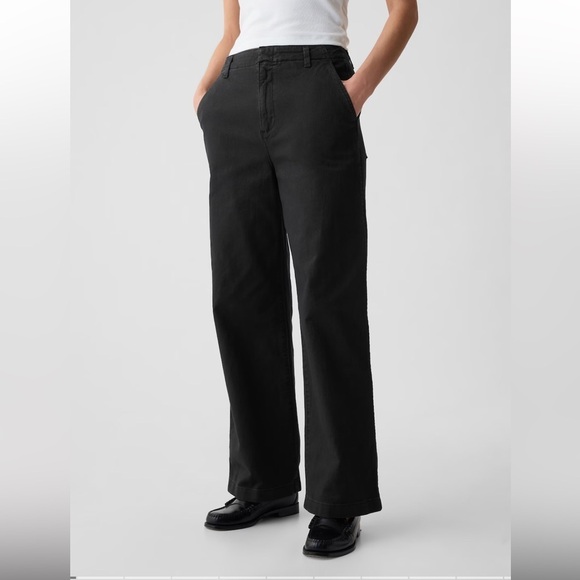 Gap Mid Rise Loose Khakis black office casual 25​​ - Picture 2 of 10